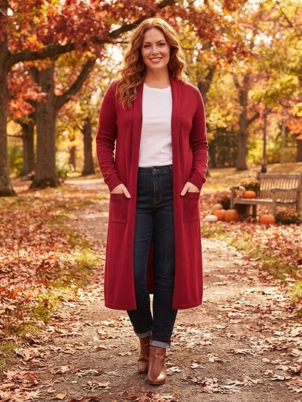 NWOT Chico's Red Collared Duster Cardigan Open Front Knee Length Size L/12